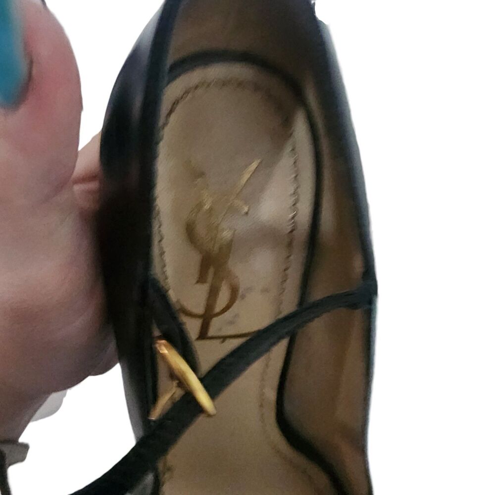 Yves Saint Laurent Black Leather Platform Heels Ankle Strap Gold Size EU‎ 36 - Picture 8 of 8